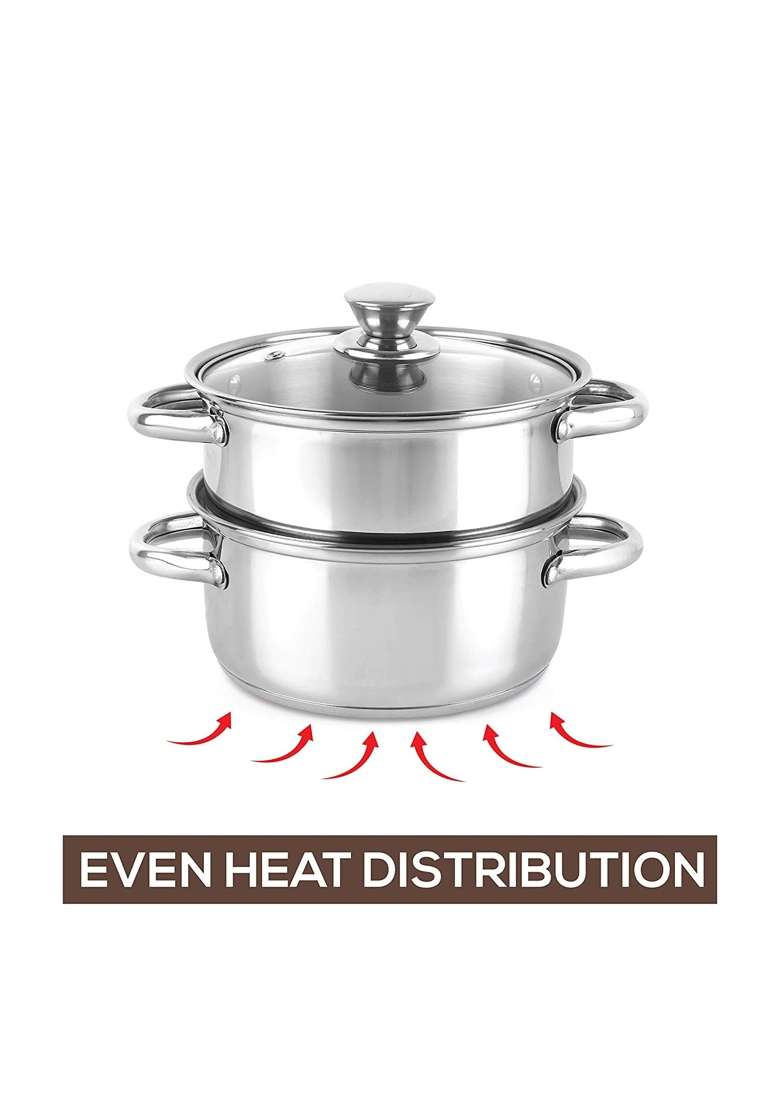 CELLO Steelox Stainless Steel Idli Steamer with Glass Lid | Induction Compatible | Food Safe - Indya