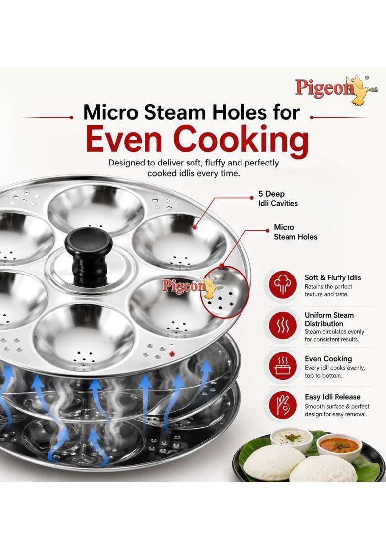 Pigeon Hot 20 Stainless Steel Idli Cooker and Steamer | Induction Compatible | Food Safe - Indya