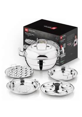 BERGNER BE Essentials Triply Stainless Steel Multi Kadai Wok with Lid | 5.5 L | 5.8 Qt | 28 cm | 11 Inch | Induction Compatible