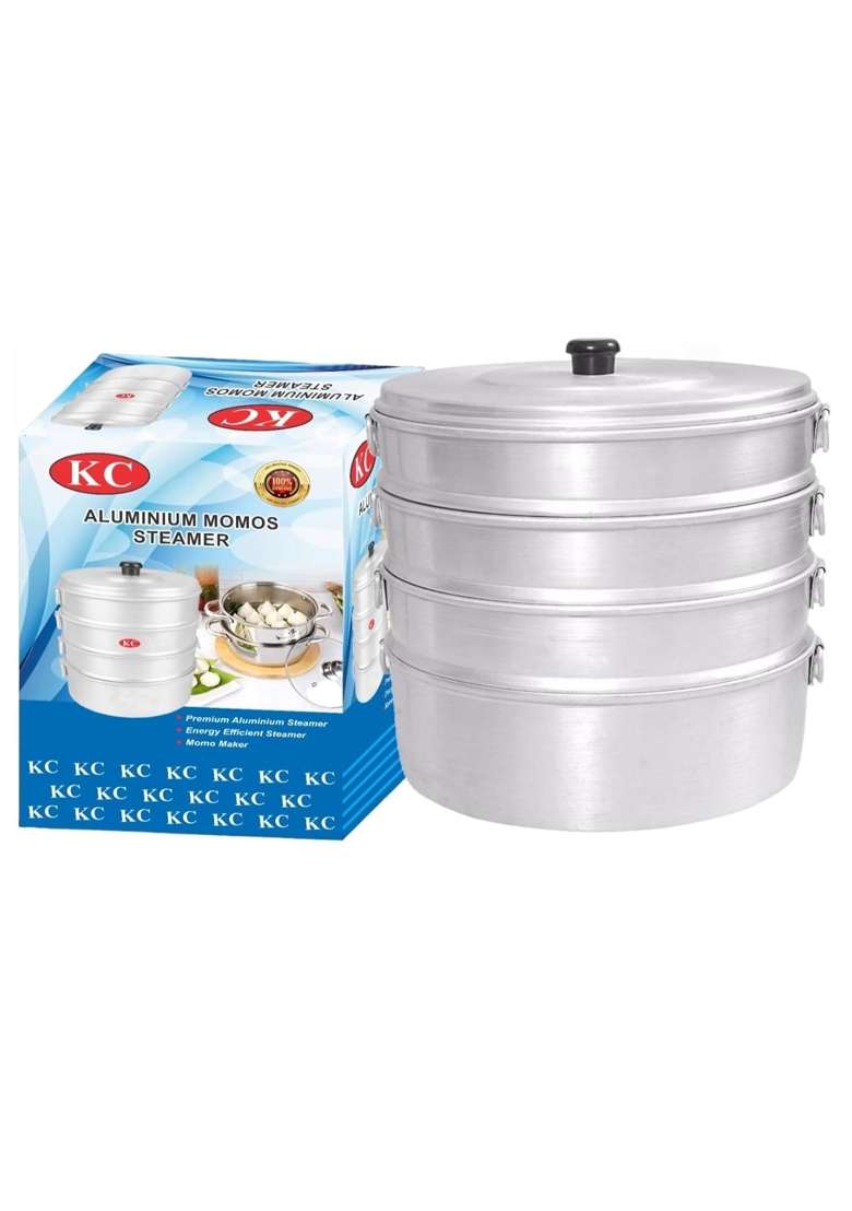 KC Aluminium Momos Steamer 4 Tier with Capacity and Diameter | 5 L | 5.3 Qt | 8 Inch - Indya