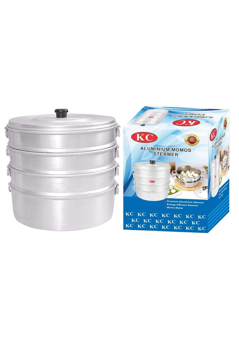 KC Aluminium Momos Steamer 4 Tier with Capacity and Diameter | 5 L | 5.3 Qt | 8 Inch - Indya