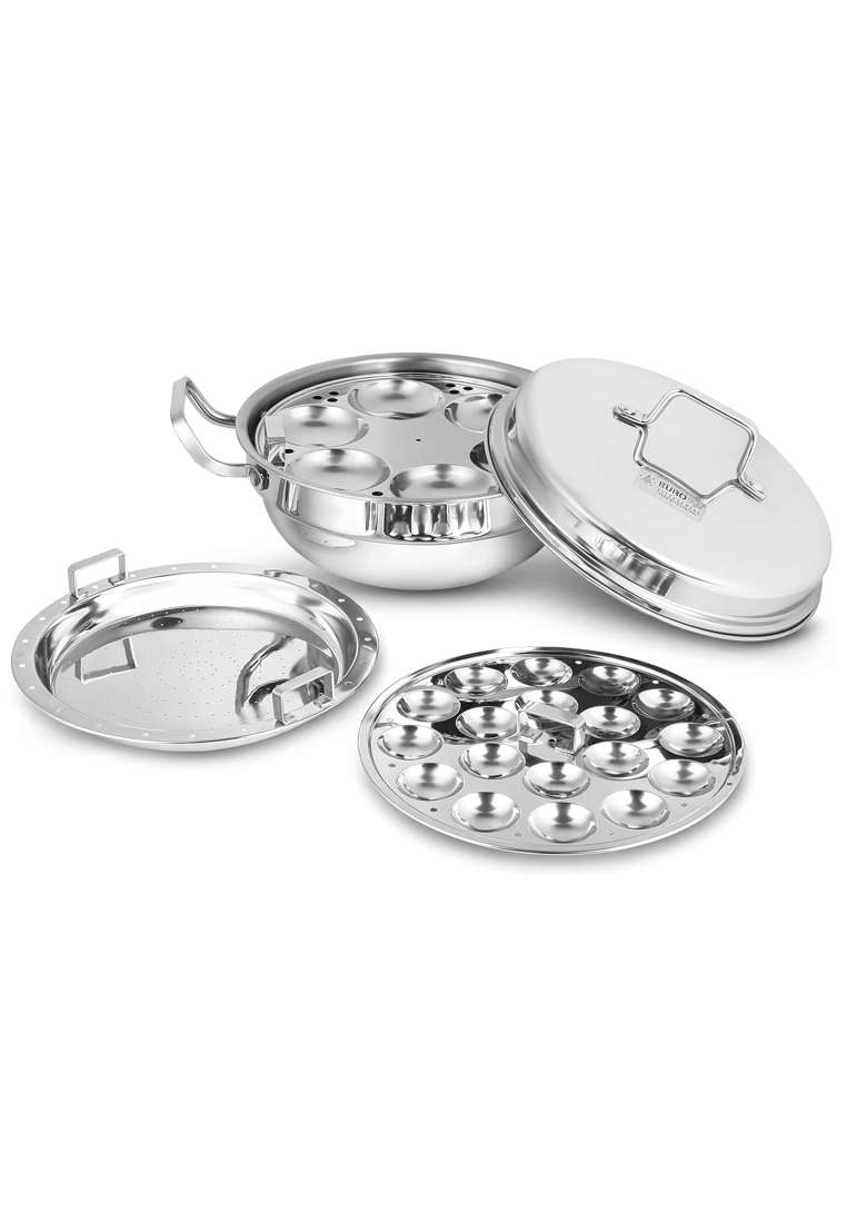 EURO style EUROStyle Triply Stainless Steel Multi Kadai Wok Idly Cooker | Induction Compatible - Indya