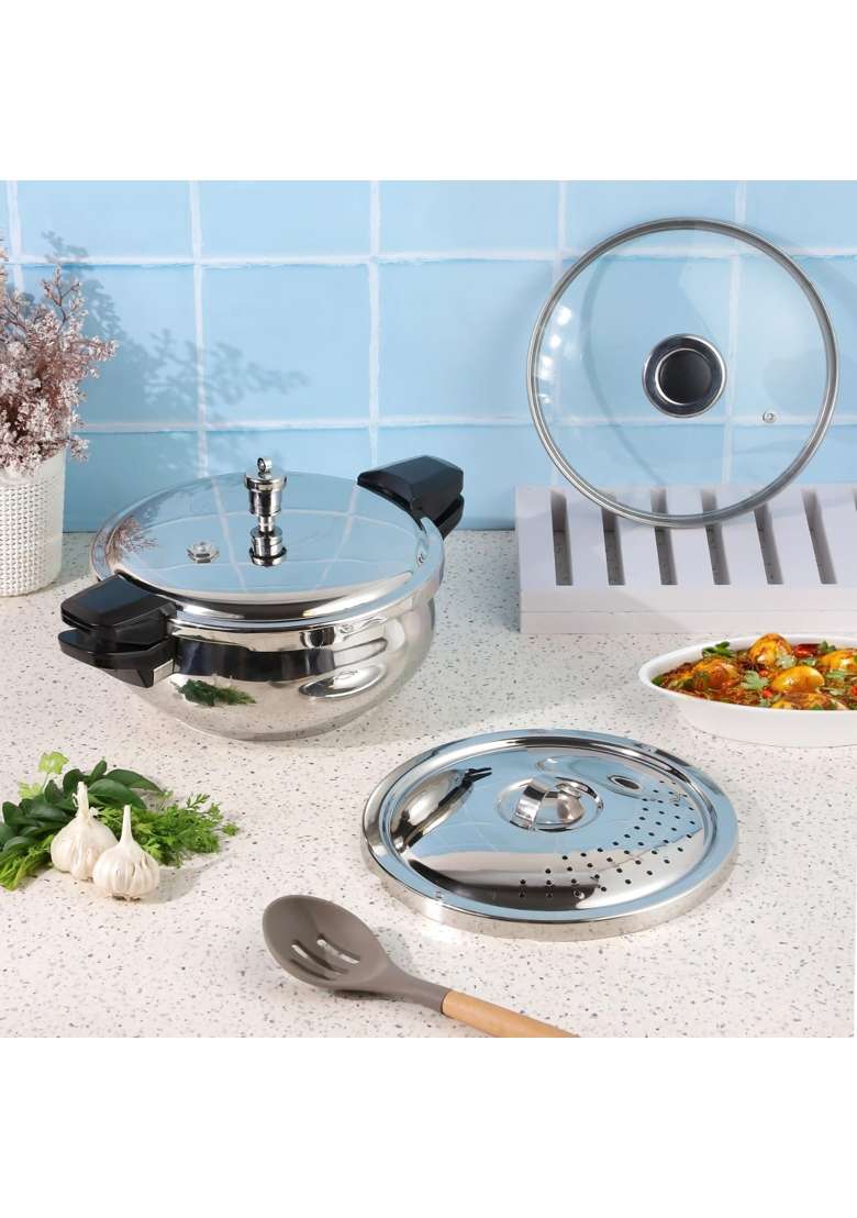 Vinod Magic Stainless Steel -1 Pressure Cooker | 5.5 L | 5.8 Qt | Induction Compatible - Indya