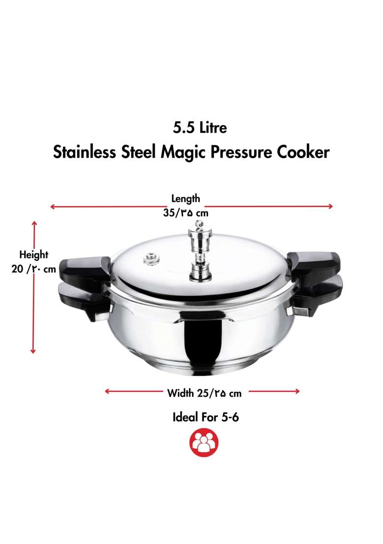 Vinod Magic Stainless Steel -1 Pressure Cooker | 5.5 L | 5.8 Qt | Induction Compatible - Indya