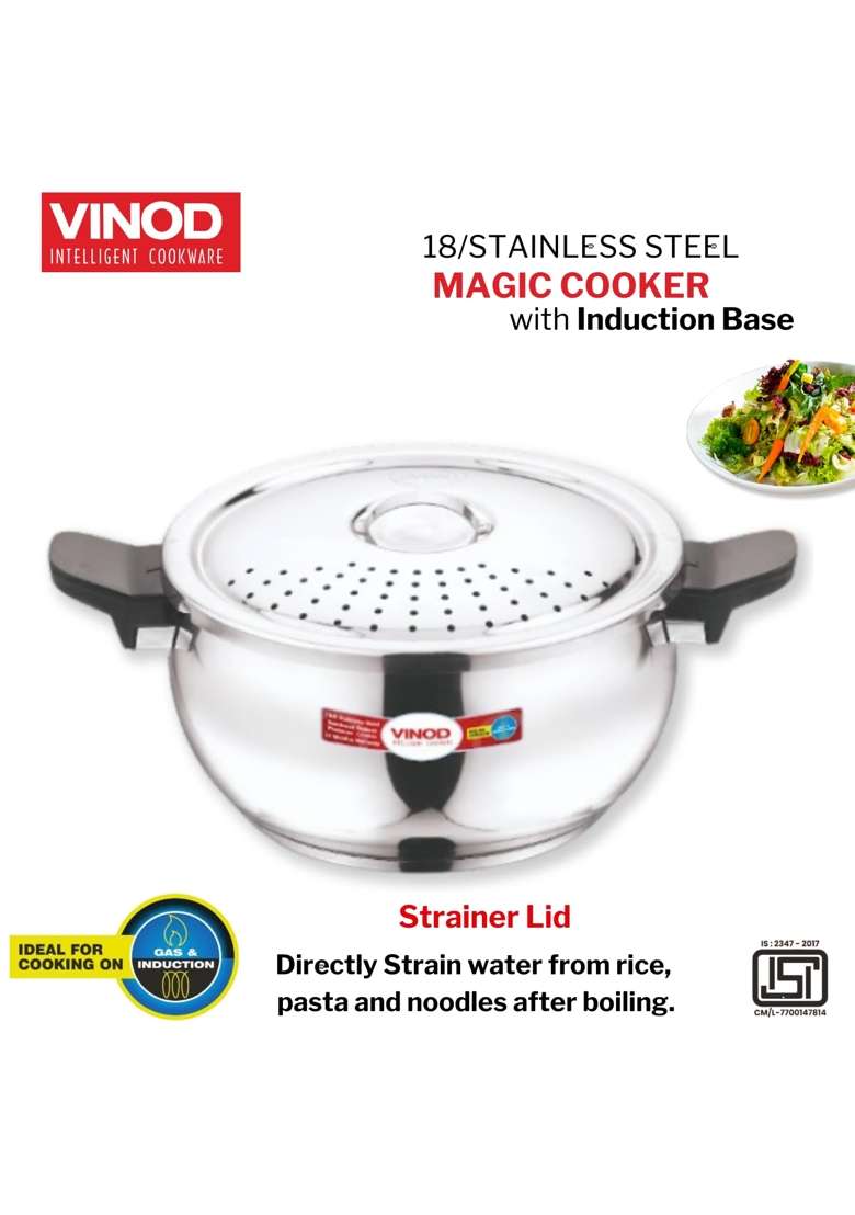 Vinod Magic Stainless Steel -1 Pressure Cooker | 5.5 L | 5.8 Qt | Induction Compatible - Indya