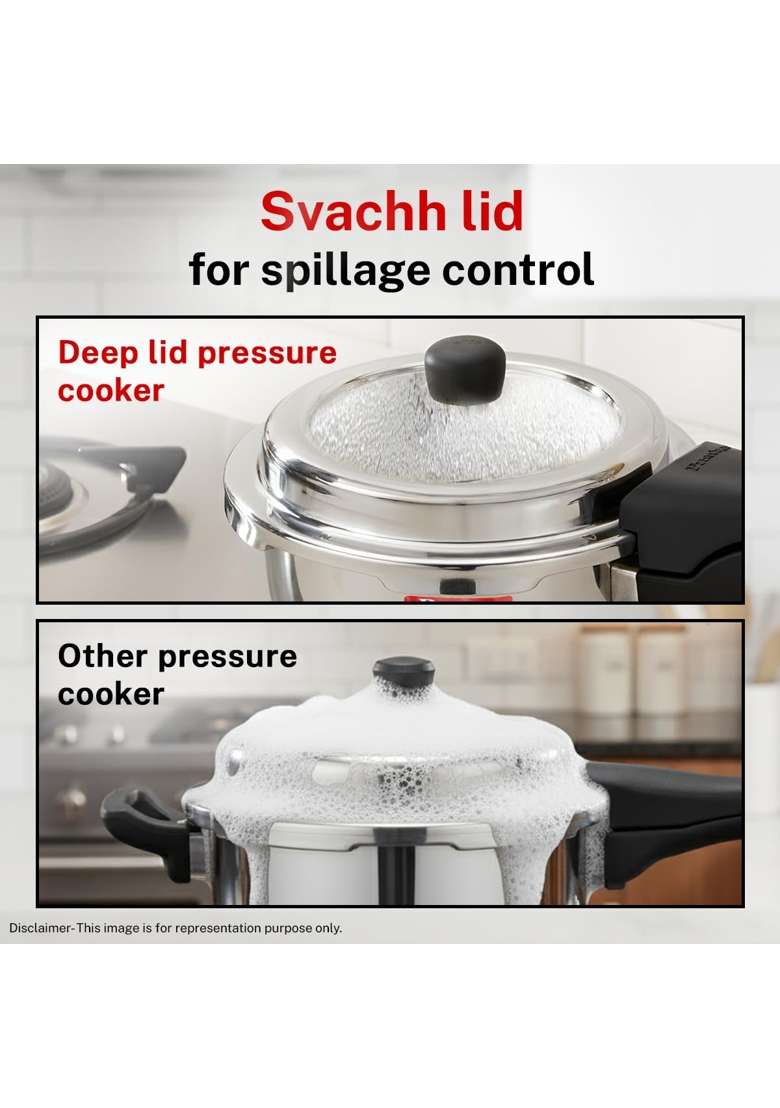 Prestige Stainless Steel Deluxe Alpha Svachh Outer Lid Deep Pressure Pan Cooker | 5 L | 5.3 Qt | Induction Compatible | Tri-Ply - Indya