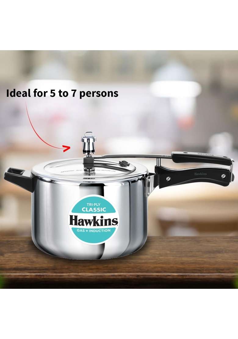 Hawkins Triply Classic Pressure Cooker | 3 L | 3.2 Qt | Induction Compatible - Indya