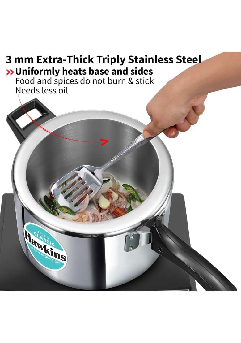 Hawkins Triply Classic Pressure Cooker | 3 L | 3.2 Qt | Induction Compatible - Indya