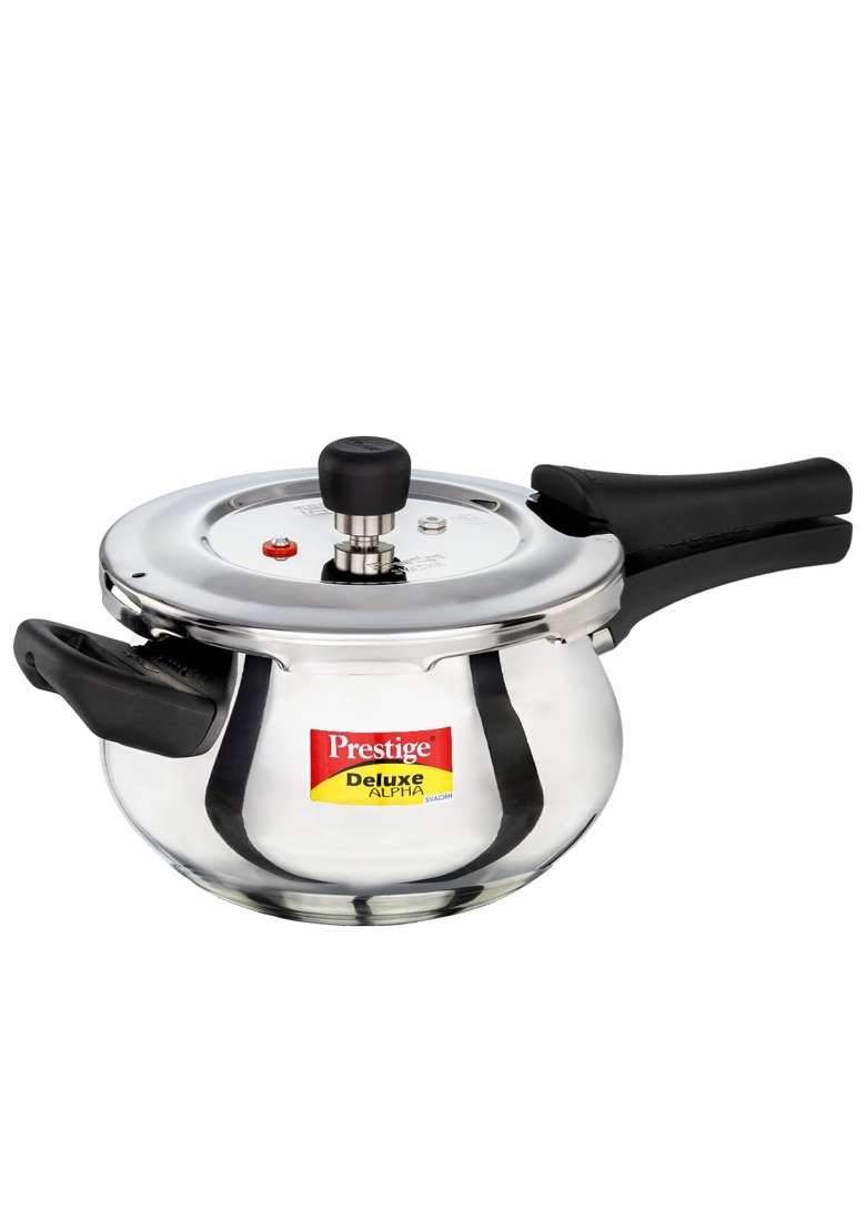 Prestige Stainless Steel Deluxe Alpha Svachh Outer Lid Pressure Cooker | 3 L | 3.2 Qt | Induction Compatible | Tri-Ply - Indya