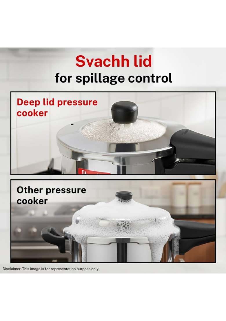 Prestige Stainless Steel Deluxe Alpha Svachh Outer Lid Pressure Cooker | 3 L | 3.2 Qt | Induction Compatible | Tri-Ply - Indya