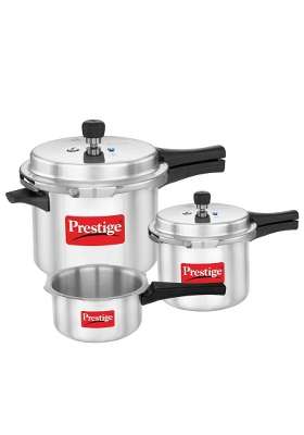 Prestige Aluminium Popular Max Outer Lid Pressure Cooker Combo with 2 Lids | 2 L | 2.1 Qt | Induction Compatible