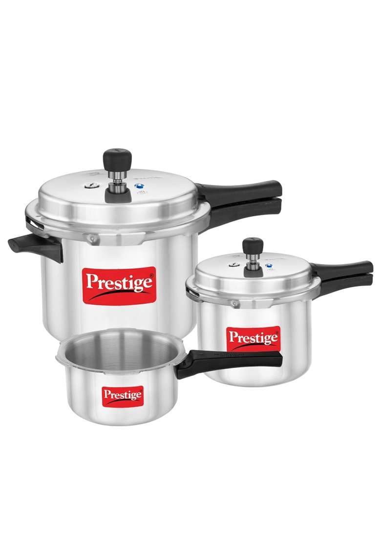 Prestige Aluminium Popular Max Outer Lid Pressure Cooker Combo with 2 Lids | 2 L | 2.1 Qt | Induction Compatible - Indya
