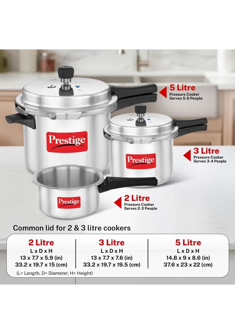 Prestige Aluminium Popular Max Outer Lid Pressure Cooker Combo with 2 Lids | 2 L | 2.1 Qt | Induction Compatible - Indya