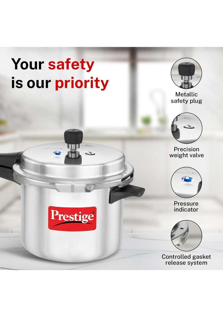 Prestige Aluminium Popular Max Outer Lid Pressure Cooker Combo with 2 Lids | 2 L | 2.1 Qt | Induction Compatible - Indya