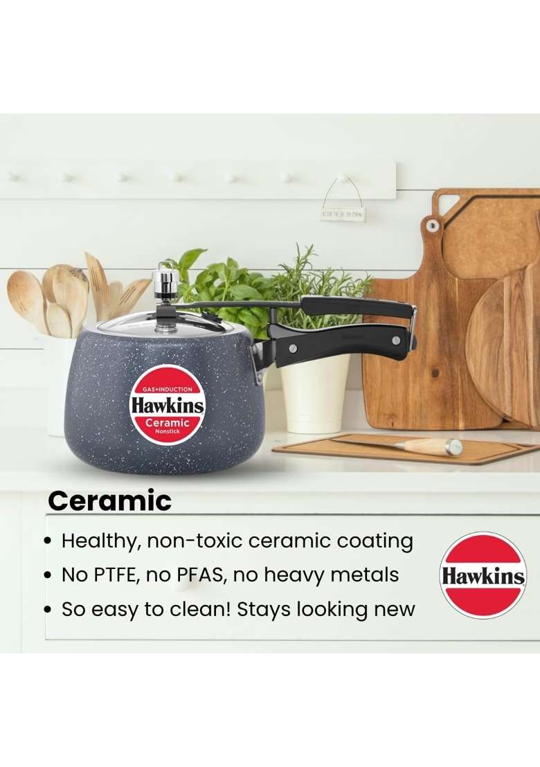 Hawkins Ceramic Nonstick Pressure Cooker | 3 L | 3.2 Qt | Induction Compatible - Indya