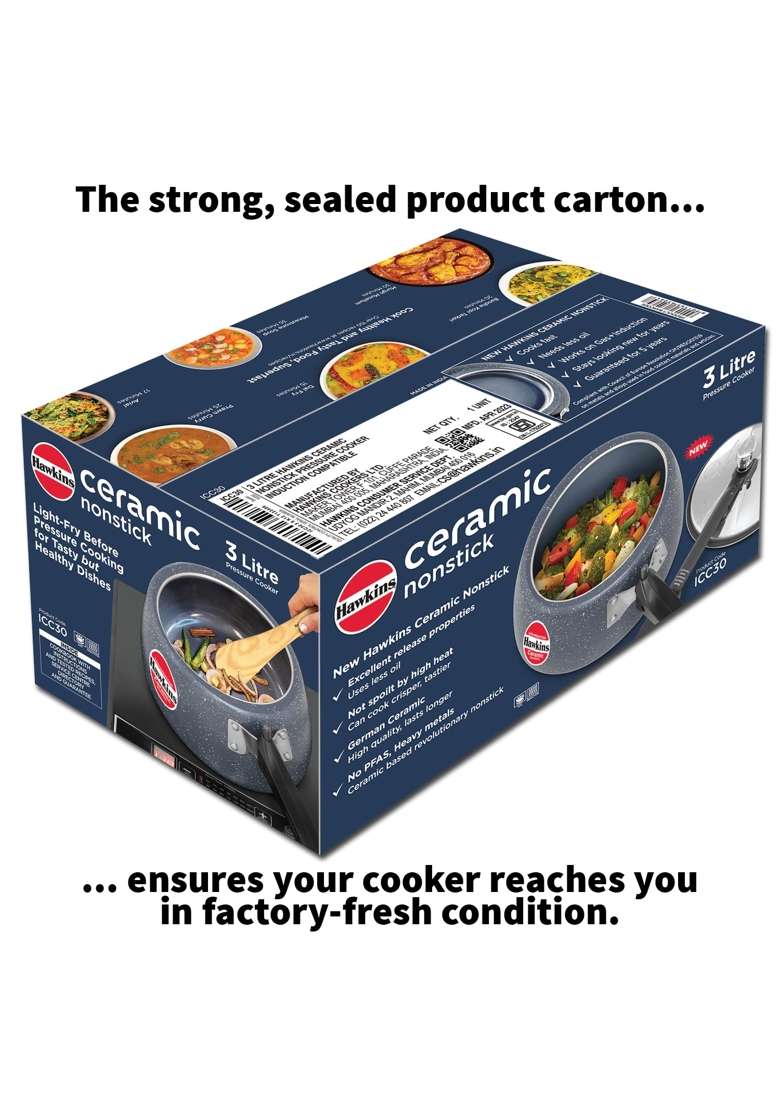 Hawkins Ceramic Nonstick Pressure Cooker | 3 L | 3.2 Qt | Induction Compatible - Indya