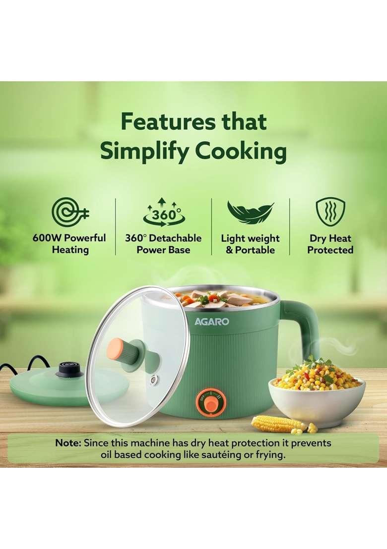 AGARO Regency Multipurpose Kettle with Steamer | 1.2 L | 1.3 Qt - Indya