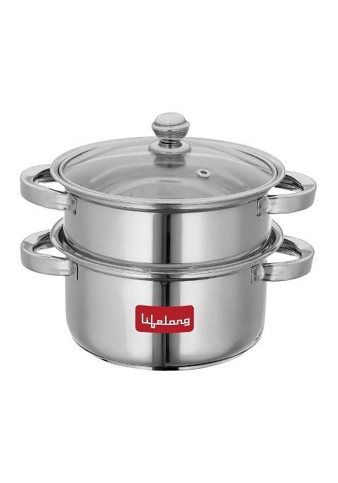 Lifelong 2-Tier Steamer Momo Modak Maker | 2 L | 2.1 Qt | 20 cm | 7.9 Inch | Induction Compatible | With Lid