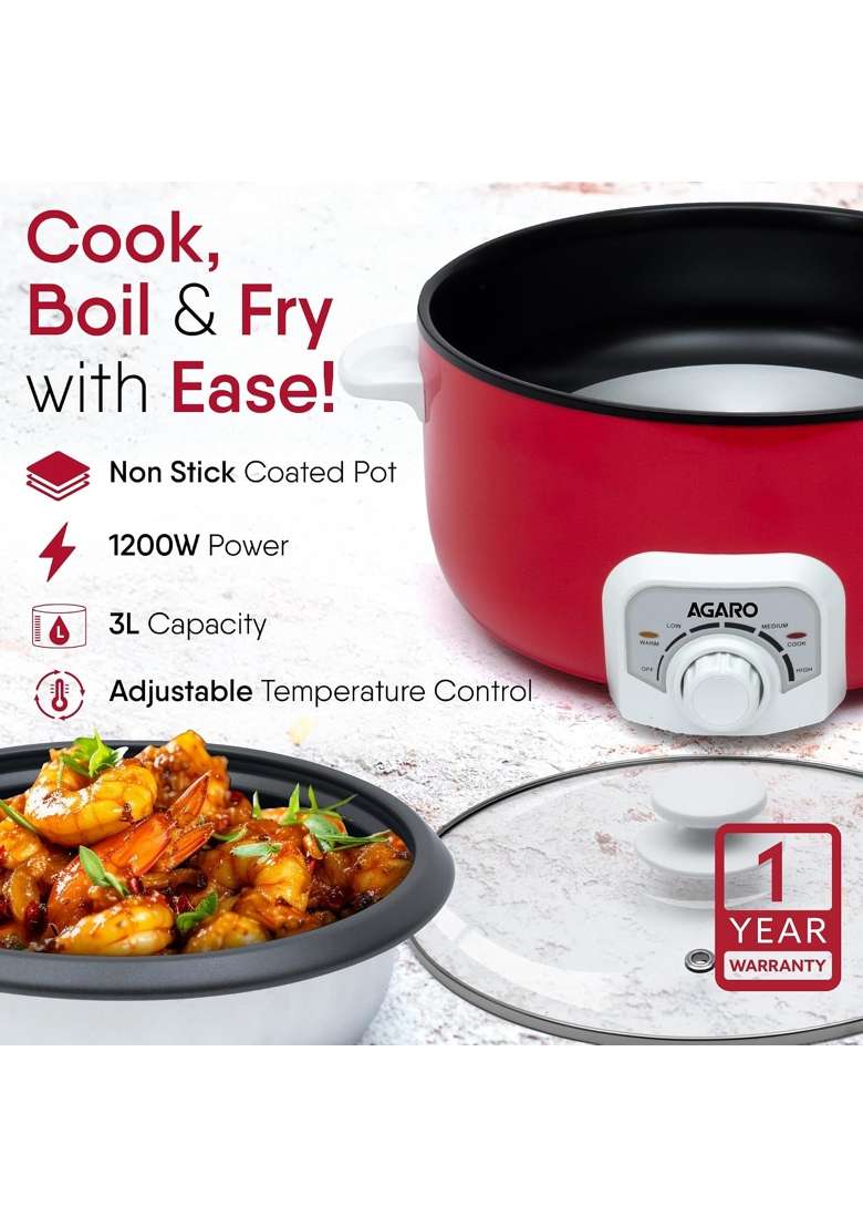 AGARO Regal Electric Multi Cooking Pot | 3 L | 3.2 Qt - Indya