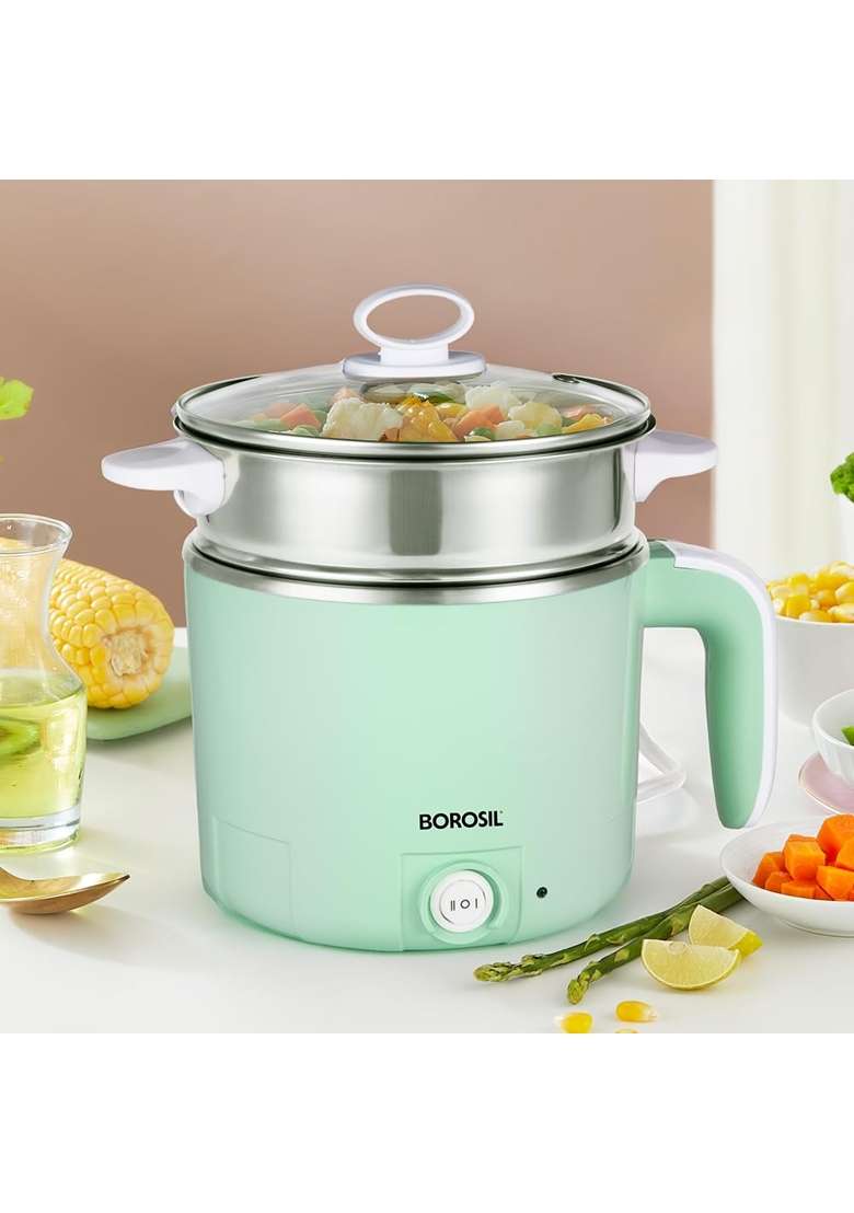 Borosil Klassic Electric Steel Kettle with Steamer | 1.2 L | 1.3 Qt - Indya