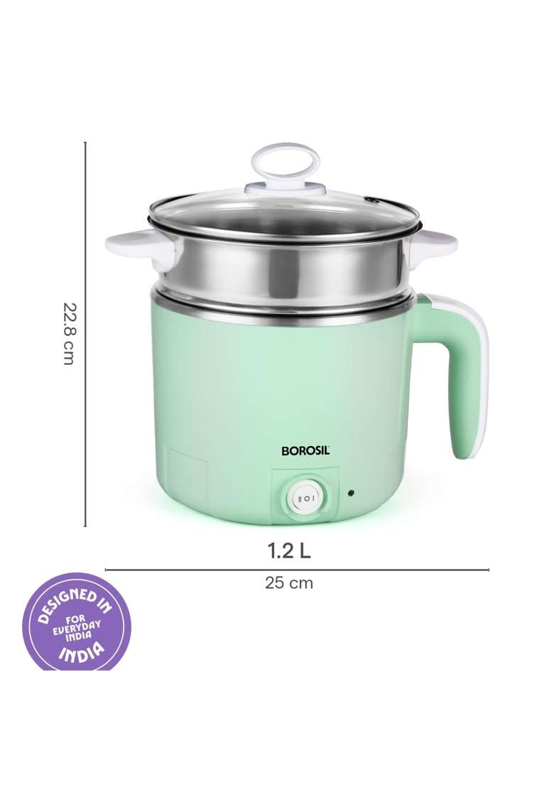 Borosil Klassic Electric Steel Kettle with Steamer | 1.2 L | 1.3 Qt - Indya