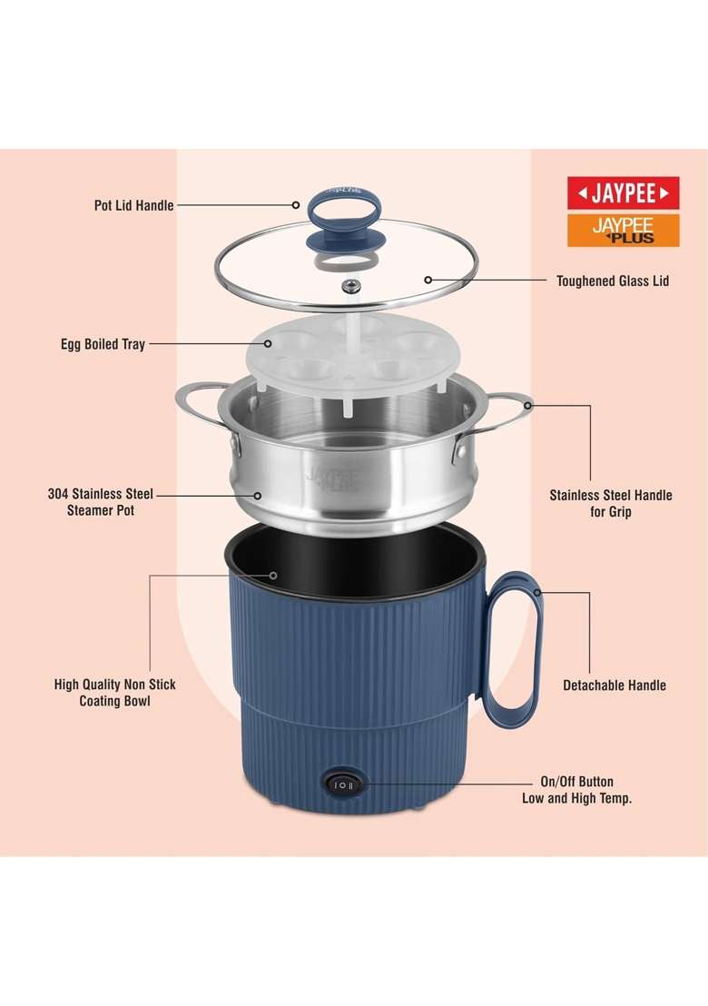 Jaypee Plus Steam and Cook Multi Purpose Electric Steamer for Cooking Instant Noodles | 1.2 L | 1.3 Qt | With Lid - Indya