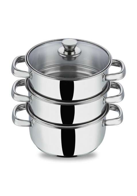 Vinod Steamer for Kitchen 3-Tier Stainless Steel with Glass Lid | 20 cm | 7.9 Inch
