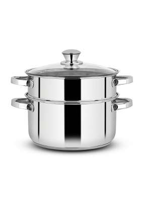 Orange Stainless Steel 2 Tier Food Steamer with Glass Lid | Induction Compatible