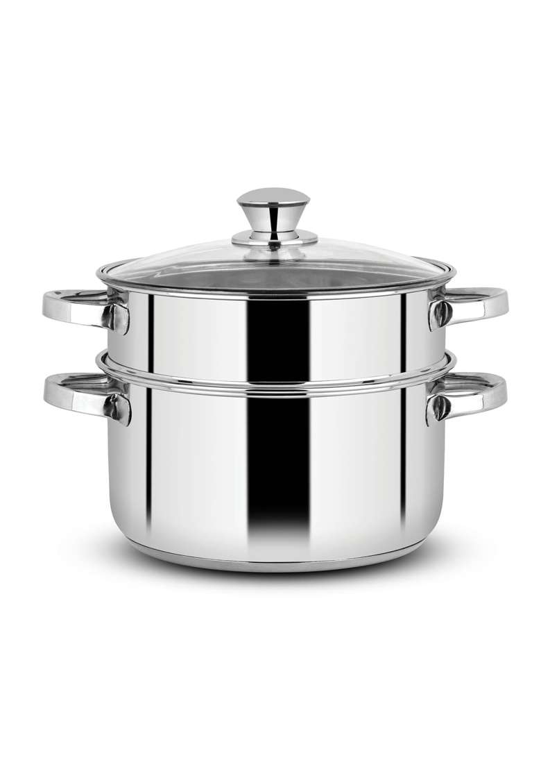 Orange Stainless Steel 2 Tier Food Steamer with Glass Lid | Induction Compatible - Indya