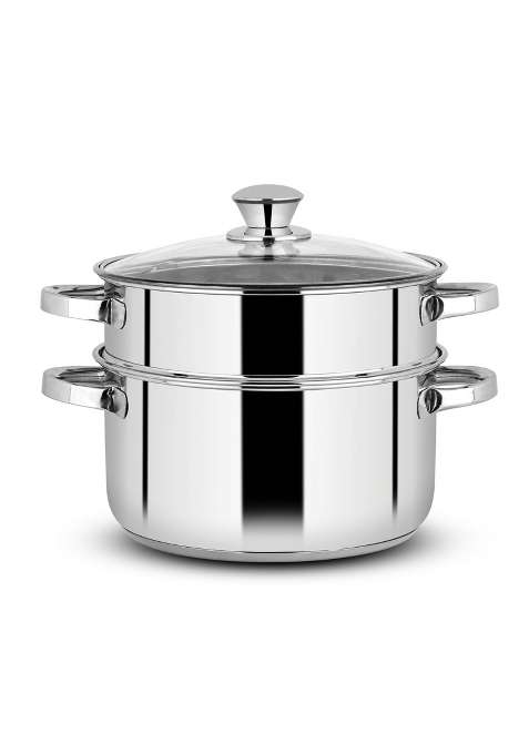 Orange Stainless Steel 2 Tier Food Steamer with Glass Lid | Induction Compatible