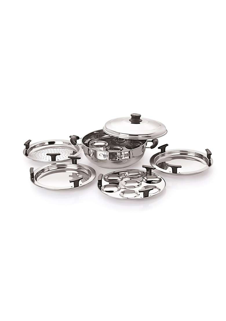 neelam Stainless Steel Multi Kadai Wok Big Induction Base | 3500 ml | 118.3 fl oz - Indya