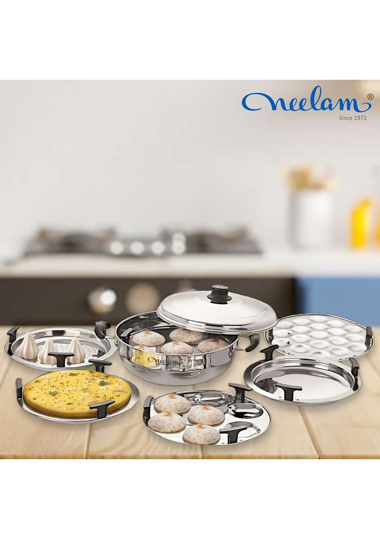 neelam Stainless Steel Multi Kadai Wok Big Induction Base | 3500 ml | 118.3 fl oz - Indya
