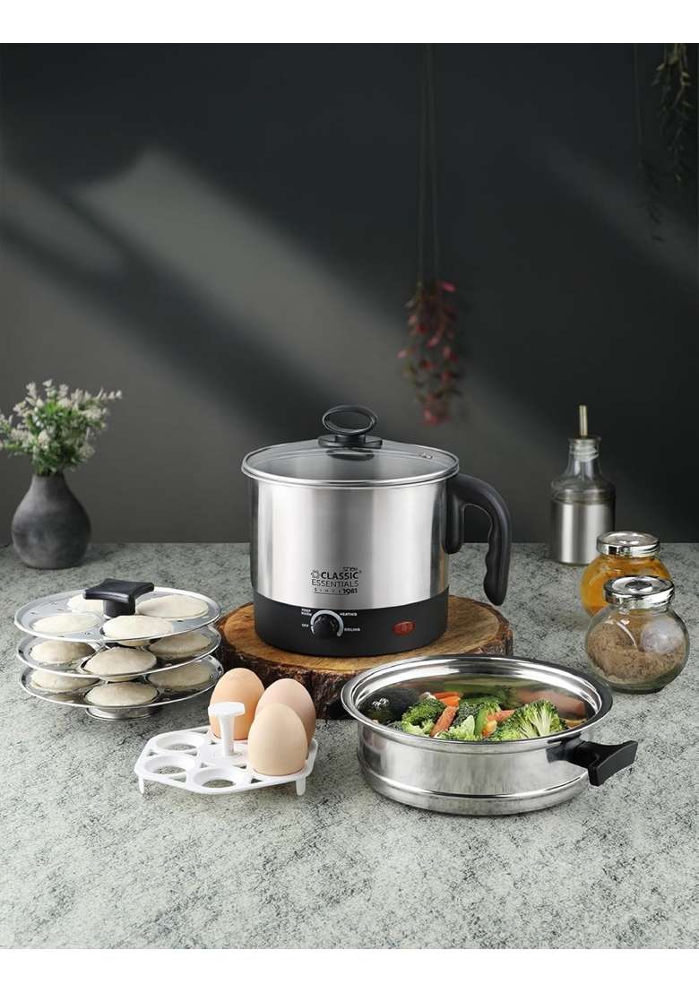 CLASSIC ESSENTIALS Electric Multi Kettle with Steamer | 1.5 L | 1.6 Qt - Indya