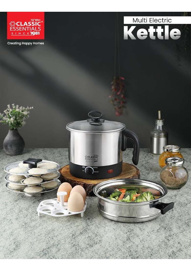 CLASSIC ESSENTIALS Electric Multi Kettle with Steamer | 1.5 L | 1.6 Qt - Indya