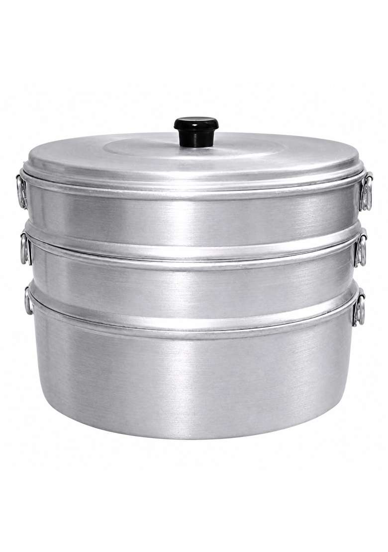 KC Aluminium Momos Steamer 3 Tier Capacity Diameter Silver | 3 L | 3.2 Qt | 8 Inch - Indya
