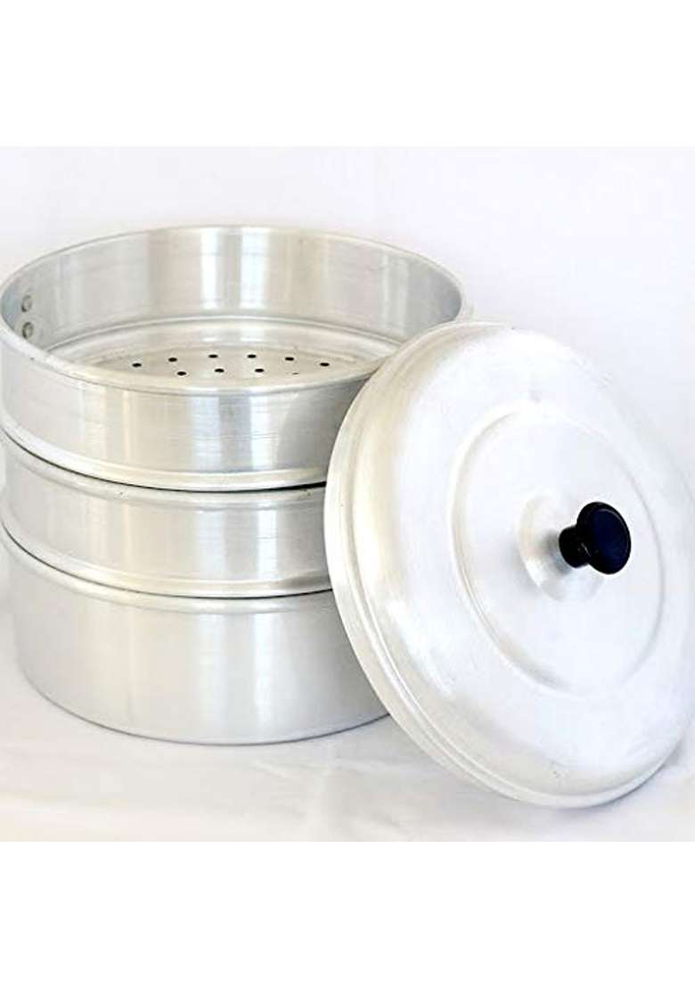 KC Aluminium Momos Steamer 3 Tier Capacity Diameter Silver | 3 L | 3.2 Qt | 8 Inch - Indya