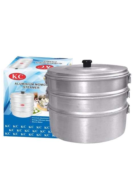 KC Aluminium Momos Steamer 3 Tier Capacity Diameter Silver | 3 L | 3.2 Qt | 8 Inch