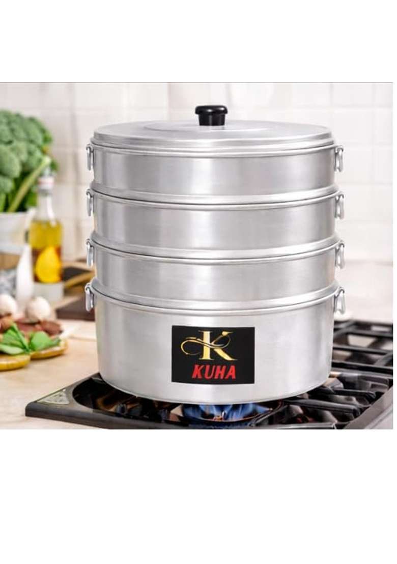 K.U.H.. K.U.H.A Premium Heavy-Duty Aluminium Momos Maker and Steamer with Sturdy Side | 4 L | 4.2 Qt | 18 cm | 7.1 Inch | Rust Resistant - Indya