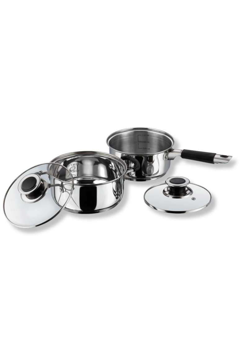 Vinod Stainless Steel Induction and Gas Stove Friendly Master Chef Cookware Set | 1.5 L | 1.6 Qt | 16 cm | 6.3 Inch | 4-Piece Set | With Lid - Indya