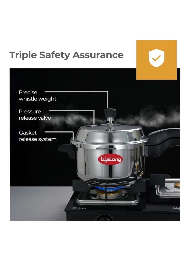 Lifelong Stainless Steel Pressure Cooker | 2 L | 2.1 Qt | 3-Piece Set | Induction Compatible - Indya