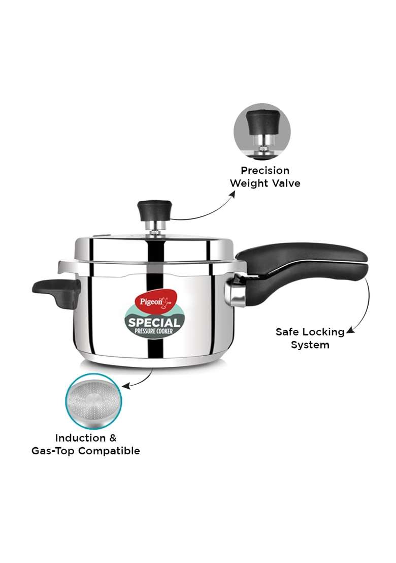 Pigeon By Stovekraft Special Stainless Steel Pressure Cooker with Outer Lid Induction | 5 L | 5.3 Qt - Indya