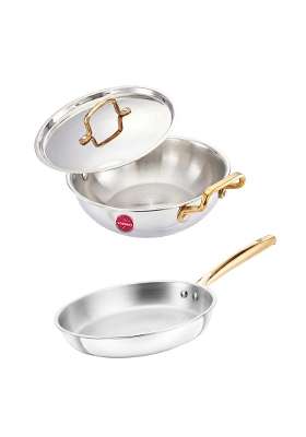 Solimo Amazon Brand Solimo Premium Triply Stainless Steel Cookware Set | 1.8 L | 1.9 Qt | 22 cm | 8.7 Inch | 2-Piece Set | Induction Compatible