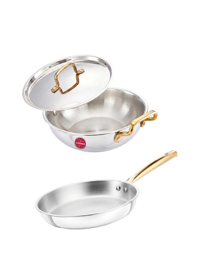 Solimo Amazon Brand Solimo Premium Triply Stainless Steel Cookware Set | 1.8 L | 1.9 Qt | 22 cm | 8.7 Inch | 2-Piece Set | Induction Compatible - Indya