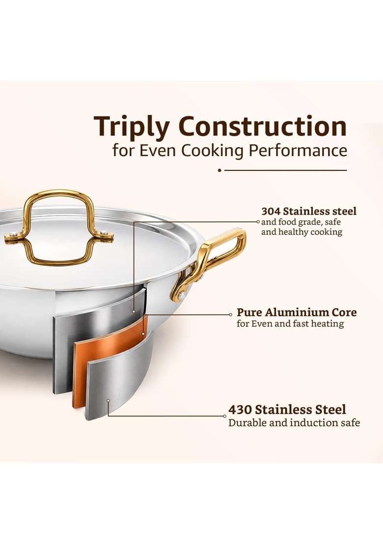 Solimo Amazon Brand Solimo Premium Triply Stainless Steel Cookware Set | 1.8 L | 1.9 Qt | 22 cm | 8.7 Inch | 2-Piece Set | Induction Compatible - Indya
