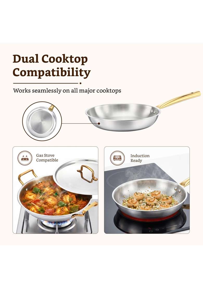 Solimo Amazon Brand Solimo Premium Triply Stainless Steel Cookware Set | 1.8 L | 1.9 Qt | 22 cm | 8.7 Inch | 2-Piece Set | Induction Compatible - Indya