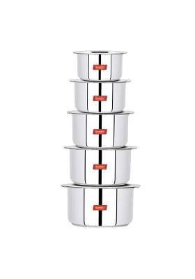 Sumeet Induction and Gas Stove Friendly Stainless Steel Big Size Container | 1 L | 1.1 Qt | 5-Piece Set | With Lid