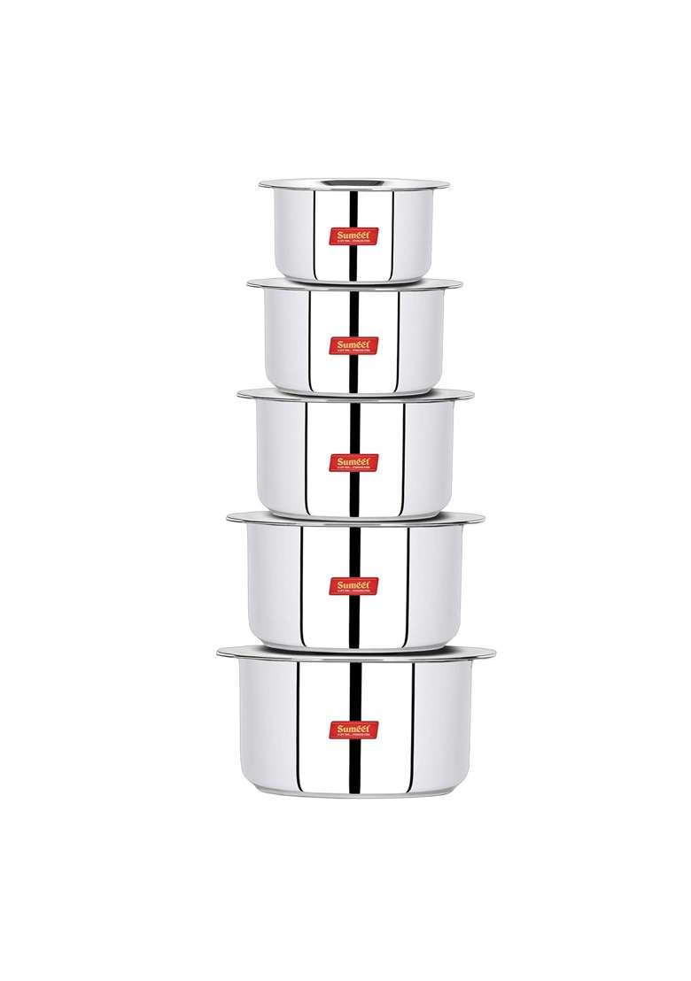 Sumeet Induction and Gas Stove Friendly Stainless Steel Big Size Container | 1 L | 1.1 Qt | 5-Piece Set | With Lid - Indya