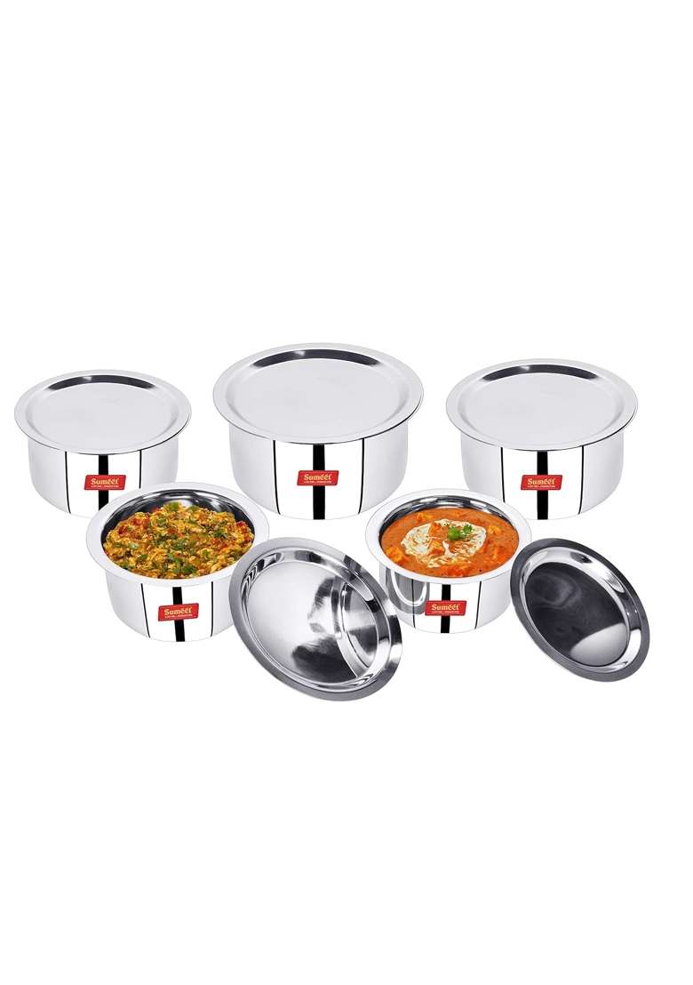 Sumeet Induction and Gas Stove Friendly Stainless Steel Big Size Container | 1 L | 1.1 Qt | 5-Piece Set | With Lid - Indya