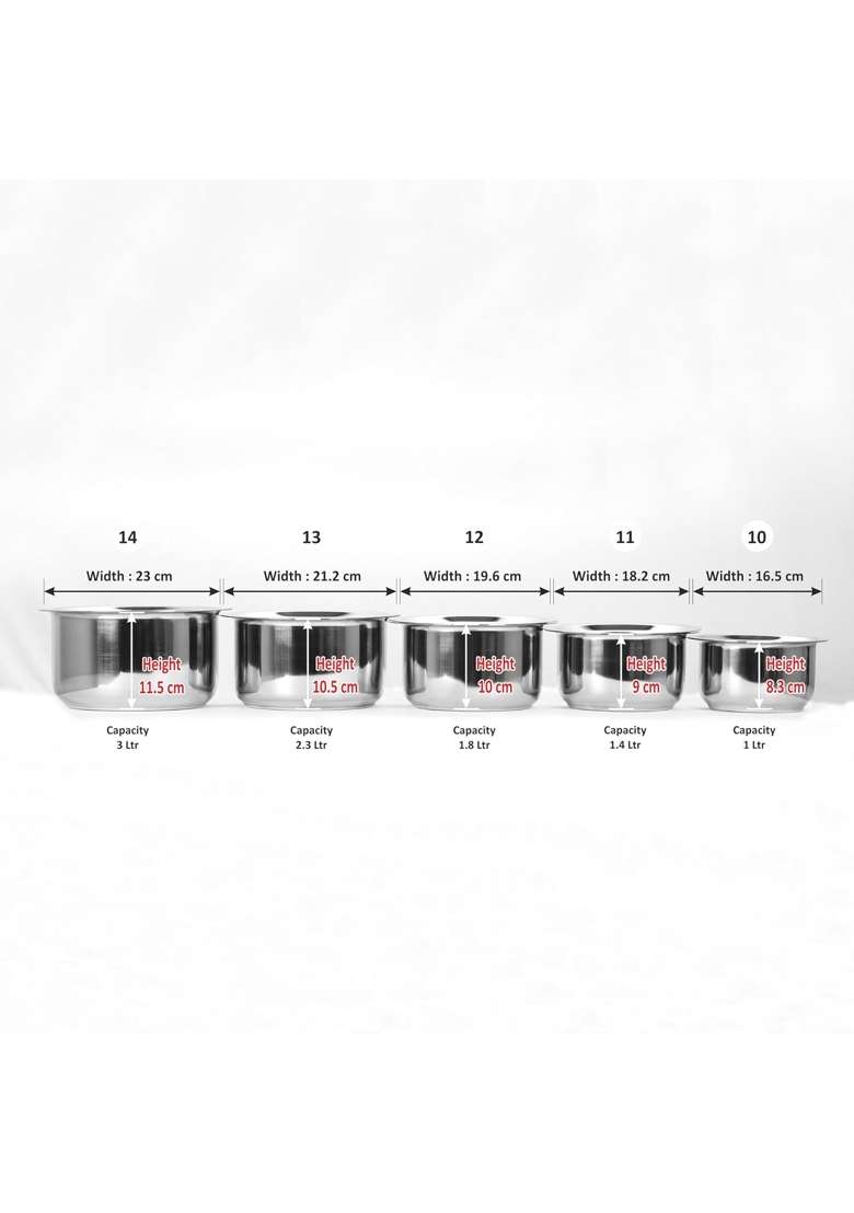 Sumeet Induction and Gas Stove Friendly Stainless Steel Big Size Container | 1 L | 1.1 Qt | 5-Piece Set | With Lid - Indya