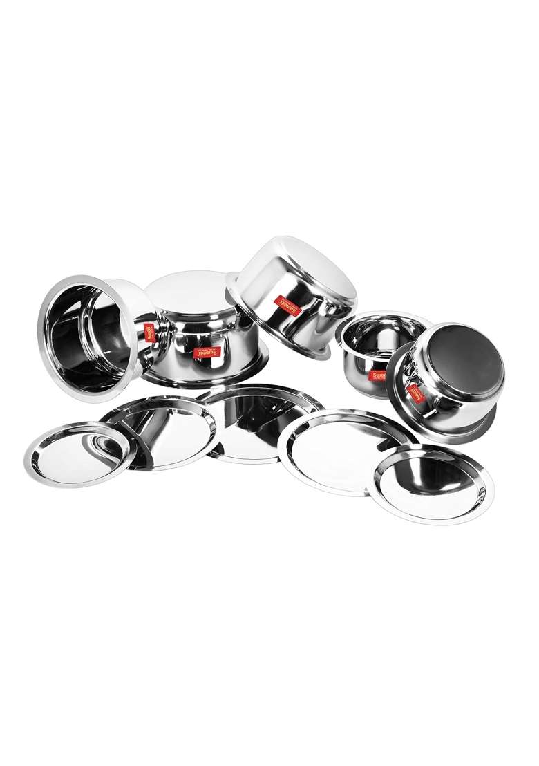 Sumeet Induction and Gas Stove Friendly Stainless Steel Big Size Container | 1 L | 1.1 Qt | 5-Piece Set | With Lid - Indya